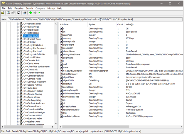 Sysinternals AD Explorer object and attribute viewer with Auth Users removed from pre-Win2Kgroup