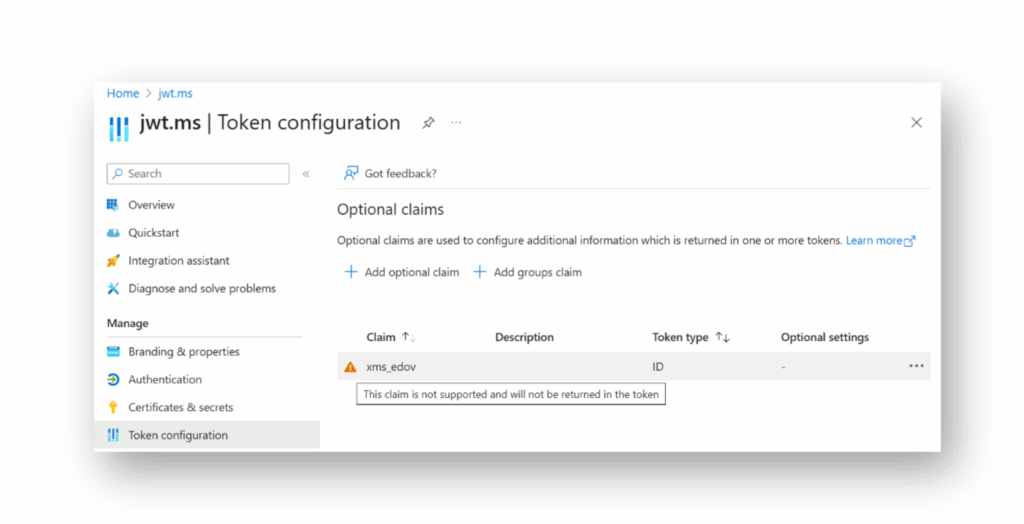 Screenshot showing the setting of the xms_edov claim