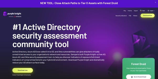 Screenshot of Purple Knight identity security assessment tool download page